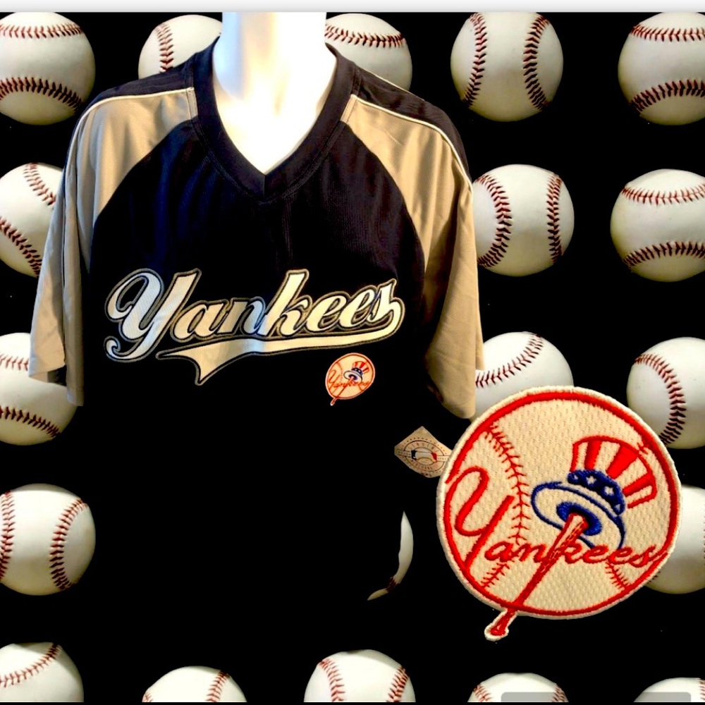 New York NY Yankees MLB Men's LARGE L 42/44 Sewn Script Logo Baseball Jersey NWT
